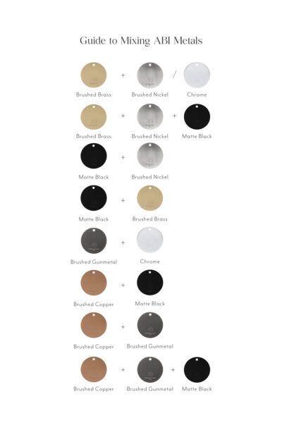 Mixed Chrome And Brass Bathroom, Bathroom Mixed Metals Black And Gold, Mixed Metals Master Bath, Mix Black And Brass Hardware, Mixed Metal Bathroom Hardware, Types Of Brass Finishes, Mixing Metals In A Bathroom, Mix And Match Metals In Bathroom, Guide To Mixing Metals