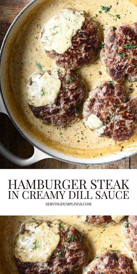 Dill Cream Sauce, Hamburger Steaks, Creamy Dill Sauce, Hamburger Steak, With Mashed Potatoes, Dill Sauce, Recipes Crockpot, Beef Recipes For Dinner, Beef Dinner