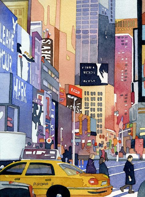 New York Painting Aesthetic, Times Square Painting, New York City Illustration, New York Illustration, New York State Of Mind, Illustration Art Nouveau, New York Painting, Ville New York, Canvas For Beginners