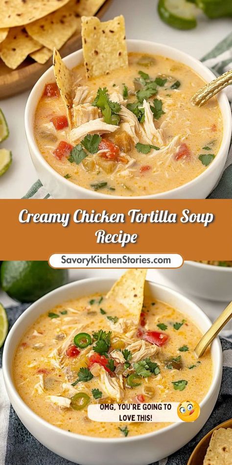 Saltgrass Chicken Tortilla Soup, Tortilla Soup Recipes Easy, Quick Chicken Tortilla Soup, Creamy Chicken Tortilla Soup Easy, Chicken Tortilla Recipes Soup, Creamy Chicken Tortilla Soup Recipe, Creamy Chicken Tortilla Soup Crock Pot, High Protein Chicken Soup, Chicken Tortilla Soup Creamy