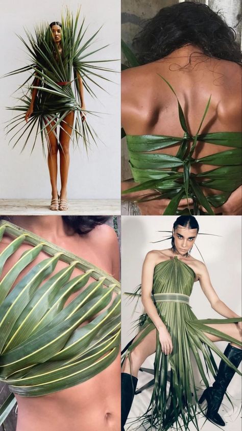 Nature Fashion Moodboard, Nature Theme Fashion Show, Nature Runway Fashion, Clothes Made Of Leaves, Nature And Fashion, Sustainable Fashion Show, Fashioned By Nature, Natural Forms Fashion, Rainforest Fashion