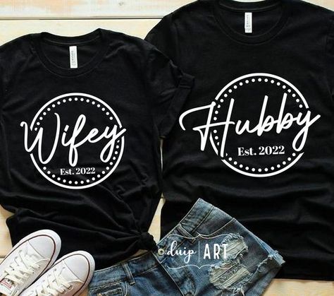 Husband And Wife T Shirt Ideas, Wify Shirts, Just Married T Shirts, Husband And Wife T Shirts, 10 Year Anniversary Shirts Ideas Couple, Mr And Mrs Shirt, Husband And Wife Tshirt, Husband And Wife Shirts Matching, Wifey And Hubby Shirt