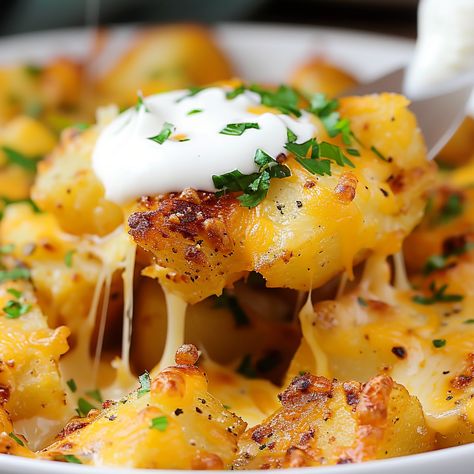 Cheesy Yellow Potatoes, Yellow Potatoes Recipes, Cheesy Fiesta Potatoes, Fiesta Potatoes, Mediterranean Spices, Seasoned Potatoes, Nacho Cheese Sauce, Gluten Free Potatoes, Breakfast Hash