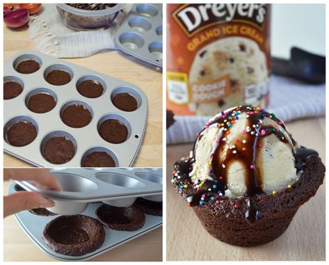 Cake Pops, Brownie Ice Cream Cups, Chocolate Chip Cookie Bowls, Brownie Bowls, Best Coconut Cream Pie, Double Chocolate Cookies Recipe, Dessert Hacks, Brownie Sundae, Brownie Cups