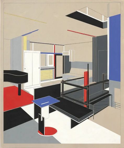 “Gerrit Rietveld: The Revolution of Space” – Artforum Schroeder House, Rietveld Schroder House, Schroder House, Theo Van Doesburg, Gerrit Rietveld, Vitra Design Museum, Dutch Furniture, Vitra Design, Interior Illustration