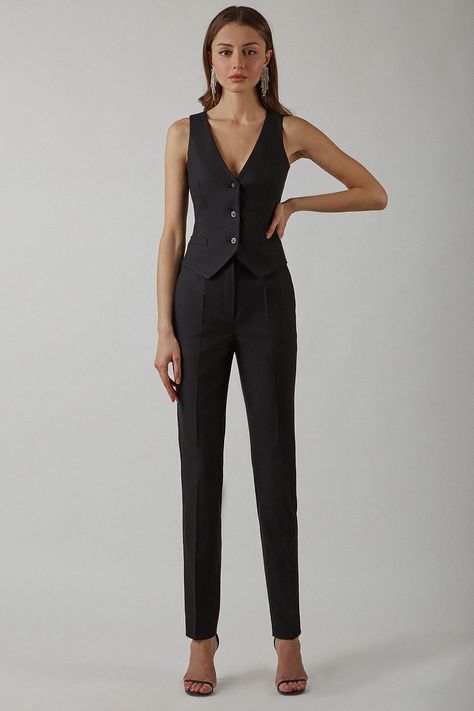 Women Waistcoat Outfit, Black Women Suits, Black Waistcoat Outfit Women, Female Business Suit, Black Waistcoat Outfit, Waistcoat Outfit Women, Vest Outfit Women, Waistcoat Outfit, Women Waistcoat