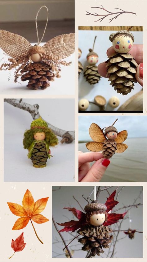 Mini Pinecone Ornaments, Pinecone Nativity, Mini Pinecone Crafts, Crafts With Acorns, Fall Diys, Artsy Crafts, Mini Pine Cones, Pinecone Crafts Christmas, Pinecone Crafts