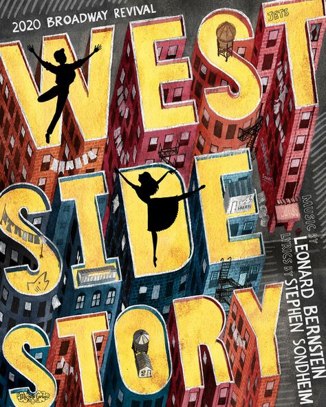 A reimagined poster of the broadway musical Musical Posters Broadway Vintage, Broadway Poster Design, West Side Story Poster, Musicals Posters, Playbill Poster, 42nd Street Musical, Broadway Musicals Posters, Westside Story, Broadway Poster