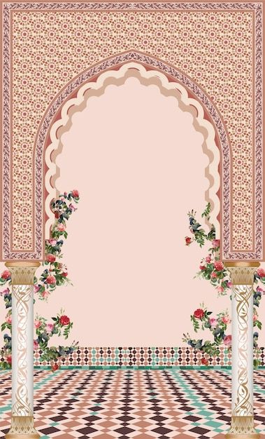 Artistsayeed | Freepik Mughal Background Pattern, Lohri Invitation Cards Templates, Rajasthani Background, Illustration Background Ideas, Mandap Illustration, Mughal Background, Wedding Invite Background, Wedding Background Illustration, Mughal Illustration