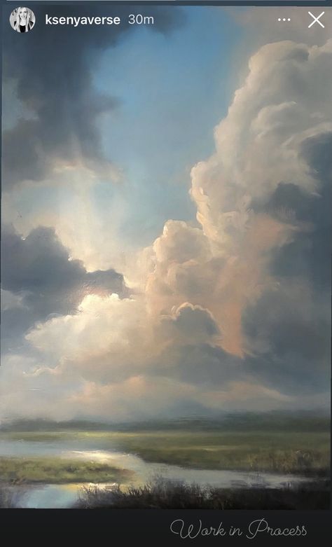 Clouds And Mountains Painting, Clouds Over Ocean Painting, Stormy Skies Painting, Watercolor Clouds Sunset, Sky Painting Ideas On Canvas, How To Paint A Sky, Cloudy Painting, Clouds On Canvas, Weather Painting