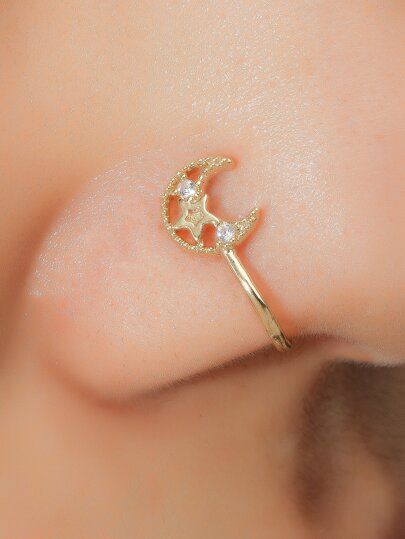 Moon Nose Piercing, Moon Nose Ring, Star Nose Ring, Nose Peircing, Golden Accessories, Cute Nose Piercings, Nose Ring Jewelry, Nose Piercings, Moon Decor