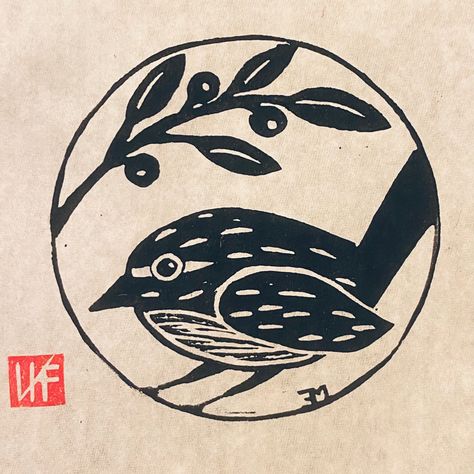 Linocut Birds Ideas, Bird Block Print, Lithograph Tattoo, Robin Linocut, Linocut Birds, Japanese Bird Tattoo, Japanese Linocut, Lino Cut Ideas, Bird Linocut