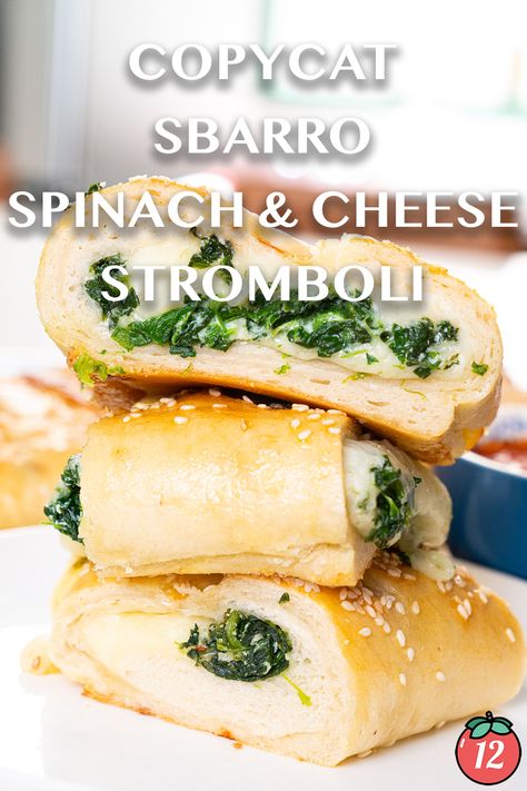 Copycat Sbarro Spinach Stromboli | 12 Tomatoes Spinach Artichoke Stromboli, Spinach And Cheese Stromboli, Sbarro Copycat Recipes, Spinach Stromboli Recipe Easy, Sbarro Stromboli Recipe, Spinach Stromboli Recipe, Stromboli With Pizza Dough, Spinach Stromboli, Cheese Stromboli