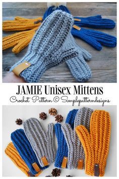 JAMIE Unisex Mittens Crochet Patterns Crochet Mitts, Crochet Mittens Free Pattern, Crochet Wrist Warmers, Crochet Mittens Pattern, Glove Pattern, Crochet Gloves Pattern, Winter Crochet, Winter Mittens, Crochet Fingerless Gloves