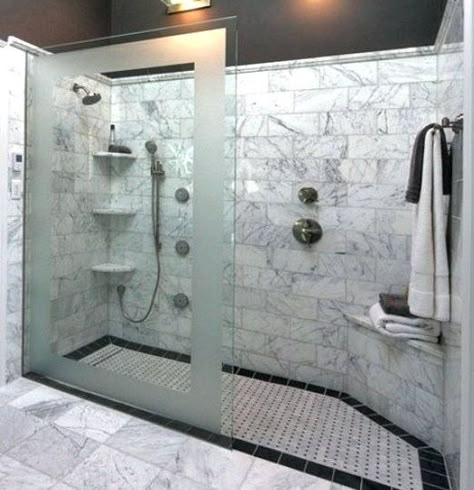 Doorless Shower Design, Doorless Shower, Small Bathroom With Shower, Shower Stalls, Walk In Shower Designs, Dream Shower, Bathroom Shower Design, Walk In Showers, Bathroom Shower Tile