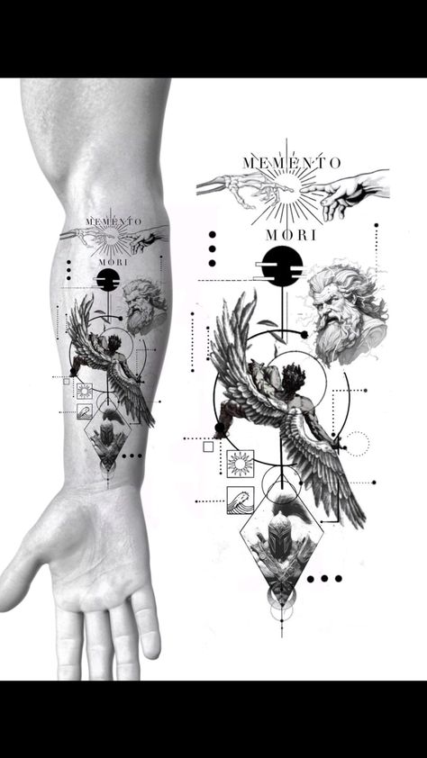 Greek Concept Tattoo, Over Thinking Tattoo, Icarus Tattoo, Greek Tattoo, Family Tattoos For Men, Greek Mythology Tattoos, Wrist Tattoos For Guys, Tattoo Inspiration Men, Geometric Tattoo Design