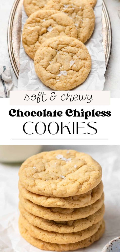 These chocolate chipless cookies have the same buttery, chewy base as a classic chocolate chip cookie but without the chocolate! They're perfect if you're out of chocolate chips or aren't a chocolate fan. Chocolate Chip Cookies Without Chips, Cookie Recipes Without Chocolate Chips, Cookie Recipes No Chocolate Chips, Chipless Chocolate Chip Cookie, Chocolate Chipless Cookie, Chocolate Chip Cookies Without Chocolate, Chocolate Chipless Cookie Recipe, Cookies Without Chocolate, Chipless Cookies