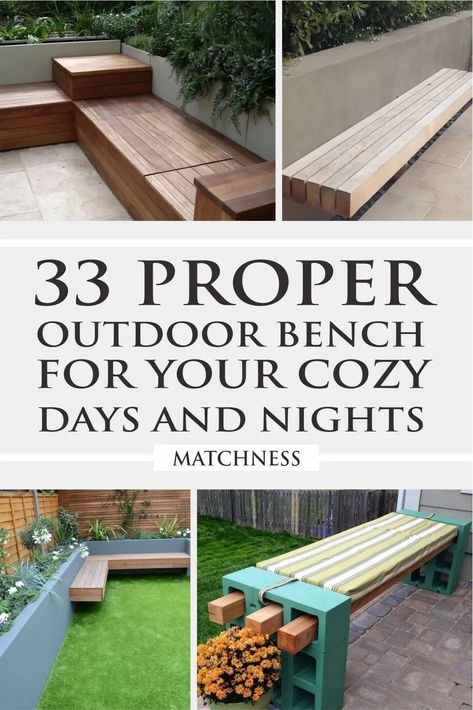 33 Proper Outdoor Bench for Your Cozy Days and Nights - Matchness.com Patio Benches Seating, Diy Patio Bench, Yard Benches, Outside Benches, Garden Bench Plans, Garden Bench Seating, Outdoor Bench Seating, Wood Bench Outdoor, Diy Outdoor Seating