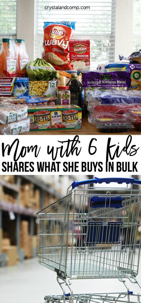 When you are a large family buying in bulk is the best way to save money. As a mom with six kids still at home, this is a list of some of the items we buy at places like Sam's Warehouse. #grocerybudget #bulk #grocerylist #budgeting #largefamily #frugalliving #frugaltips #mealplanning #crystalandcomp Budgeting For Family Of 4, Large Family Budget Meals, Large Family Budgeting, Large Family Meal Plan, Feeding A Large Family On A Budget, Buying In Bulk Tips, Big Family Meals On A Budget, Large Family Hacks, Large Family Meals On A Budget