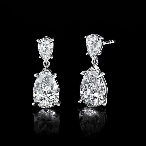 Ross-Simons - 3.00ct t. w. Pear-Shaped Lab Grown Diamond Drop Earrings in 14kt White Gold. Scintillating sparkle, impressive value. Offering a look of timeless glamour, our stunning earrings suspend 2.50 ct. t. w. pear-shaped lab-grown diamond drops from .50 ct. t. w. pear-shaped gems of the same kind. Crafted in polished 14kt white gold. Lab-grown diamonds are identical to mined diamonds according to their optical, physical and chemical properties. All Ross-Simons lab-grown diamond jewelry in 1 Lab Grown Diamond Earrings, Pear Drop Earrings, Lab Grown Diamond Jewellery, Fancy Gold Earrings, Big Diamond Earrings, Pear Diamond Earrings, White Diamond Earrings, Pear Earrings, Timeless Glamour