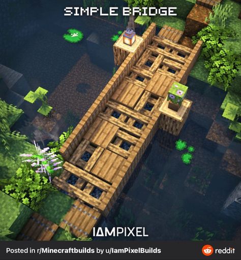 Minecraft Survival Bridge, Minecraft Cool Ideas Survival, Minecraft Blossom Town, Small Bridge Ideas Minecraft, Minecraft Campfire Bridge, Simple Minecraft Builds House Ideas, Mc Survival Builds, Minecraft Building Bridge, Minecraft Pounds Ideas