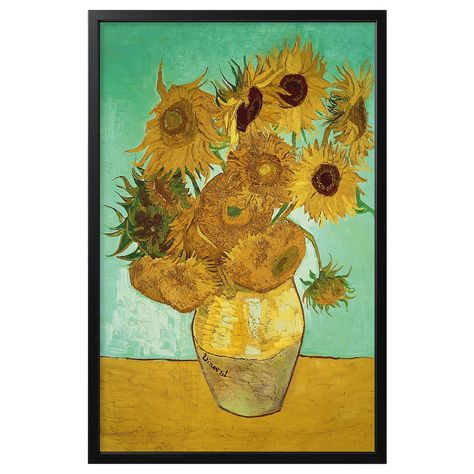 IKEA - BJÖRKSTA, Picture and frame, still life, Vase With Twelve Sunflowers black, Motif created by Vincent Van Gogh. The picture and frame come in separate packages. Choose the look of your picture by either having the frame visible or folding the canvas around the frame. Vase With Fifteen Sunflowers, Vase With Twelve Sunflowers, Vincent Van Gogh Art, Vincent Van Gogh Paintings, Van Gogh Sunflowers, Arte Van Gogh, Tableau Design, Van Gogh Paintings, Van Gogh Art