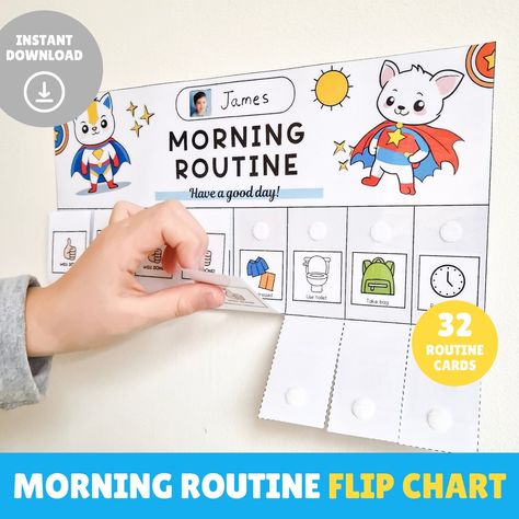 💛Morning routine printable for kids, Routine chart for toddler, Tracker, Checklist, Daily visual schedule, Flip reward chart💛 Are you looking for a positive tool to help your child be more independent? You're in the right place! This visual routine chart will help your child to: -keep on track with their daily routines -develop healthy habits This printable chart is perfect for improving your organisation in a fun and simple way. THIS IS A DIGITAL PRODUCT (PDF FILE), NOT A PHYSICAL PRODUCT. NO Toddler Visual Schedule, Kids Schedule Chart, Morning Routine Printable, Toddler Routine Chart, Bedtime Routine Chart, Morning Routine Chart, Morning Routine Kids, Kids Routine, Routine Tracker