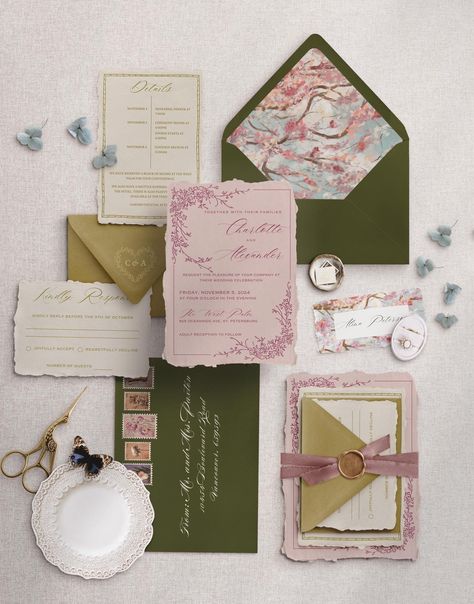 At BlocksDesignCo, each Wedding Invitation Suite is crafted with a passion for creating designs that surpass the last. After months of dedicated work, I'm thrilled to share this Semi-Custom Wedding Suite with you, and I truly hope it captures your heart as much as it did mine! This enchanting suite features hand-drawn graphics and a palette of muted, earthy tones, perfect for garden weddings with a whimsical touch. The elegant calligraphy font and Coquette-inspired design blend vintage charm wit Vintage Style Wedding Invites, Secret Garden Theme Wedding, Whimsical Invitations Wedding, February Wedding Invitations, Wedding Invitations Whimsical, Cottage Core Wedding Invitations, Wedding Suite Invitation, Cute Invitation Ideas, Simple Wedding Invitations Minimalist