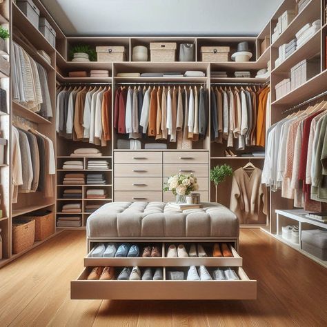 25 Dreamy Closet Ideas To Transform Your 7-Bedroom Space - My Besuited Home Walk In Closet Luxury Modern Women, Closet Designs Luxury, His And Her Master Closet, Womans Walk In Closet, Full Room Closet Ideas, Double Walk In Closet, Walk In Design, Walk In Closet With Seating, Shared Master Closet Design