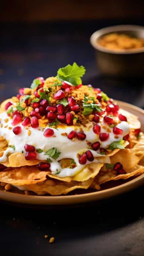 Papri Chaat, Tamarind Chutney, Green Chutney, Gram Flour, Coriander Leaves, Indian Snacks, Large Plates, Red Chilli, Chilli Powder