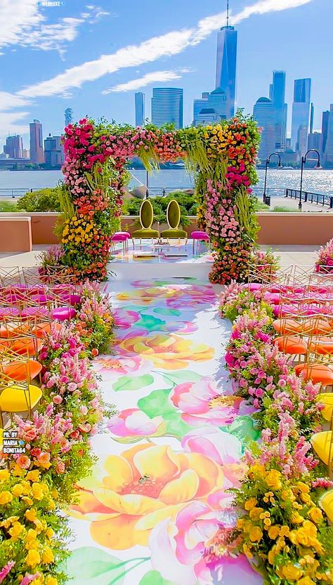 Wedluxe Mandap Decor, Wedding Mandap, Multicultural Wedding, Rooftop Wedding, Wedding Inside, Space Wedding, Outdoor Wedding Decorations, Floral Backdrop, Stage Decorations