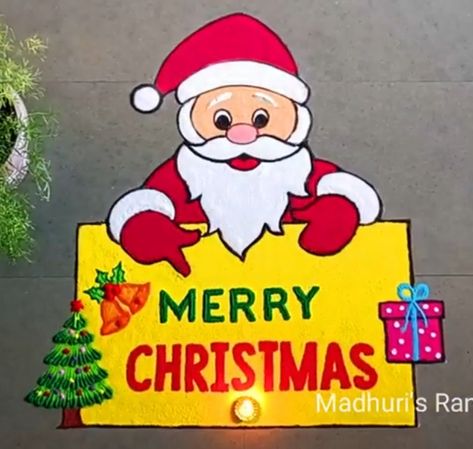 Christmas Rangoli Design, New Year Rangoli Design Cartoon, Christmas Kolam, Christmas Rangoli, New Year Special Rangoli, Cartoons Rangoli Design, Cartoons Rangoli, Indian Baby Shower Decorations, Santa Claus Drawing