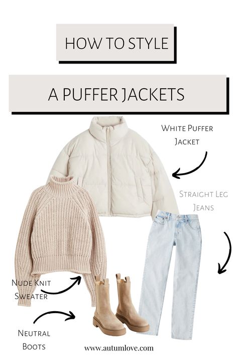 5 Ways To Style A Crop Puffer Jacket This Fall Style White Puffer Jacket, Style Black Puffer Jacket, Cream Puffer Jacket Outfit, Crop Puffer Jacket Outfit, Puffer Jacket Outfit Aesthetic, Style A Puffer Jacket, Puffer Blazer, Puffer Jacket Outfit Women, Cropped Puffer Jacket Outfit