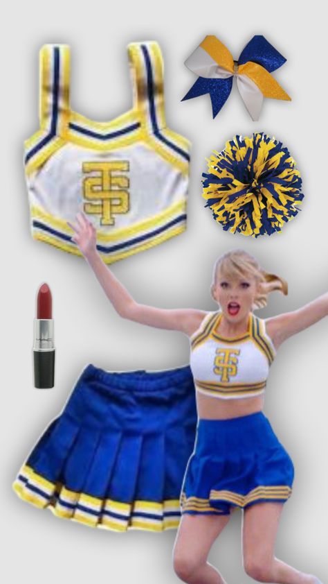 taylor swift shake it off cheerleader costume #taylorswifttheerastour Iconic Cheerleader Costume, 1989 Cheerleader Outfit, Taylor Swift Cheerleader Outfit, Shake It Off Cheerleader Costume, Halloween Costume Ideas Taylor Swift, Taylor Eras Costume, 1989 Taylor Swift Costume Ideas, Taylor Swift Trio Outfits, Taylor Swift Shake It Off Cheerleader