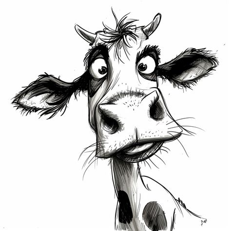 Image Whimsical Animal Drawings, Wild Animal Sketches, Word Tattoo Ideas, Cow Drawing, Animal Caricature, Word Tattoo, Animal Art Projects, Acrylic Art Projects, Scribble Art