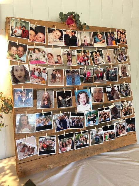 Memorial Photo Ideas, Cheap Graduation Party Ideas, Party Picture Display, Graduation Photo Boards, Graduation Picture Boards, Photo Board Ideas, Graduation Party Picture Display, Birthday Photo Board, Graduation Photo Displays