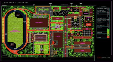 32.Complex Sport General Layout Plan CAD Block Plan, Hospital Architecture, Sports Templates, Layout Plan, Landscape Plan, Sports Complex, Cad Blocks, Architecture Student, Master Plan