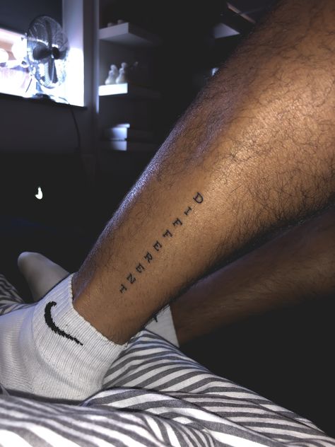 Guys Calf Tattoo, Leg Tats Men Small, Leg Tattoo Placement Ideas Men, Leg Line Tattoo Men, Men Calf Tattoo Ideas Small, Godspeed Leg Tattoo, Tattoos For Guys Leg Calf, Men’s Small Leg Tattoos, Leg Tattoo Men Quote