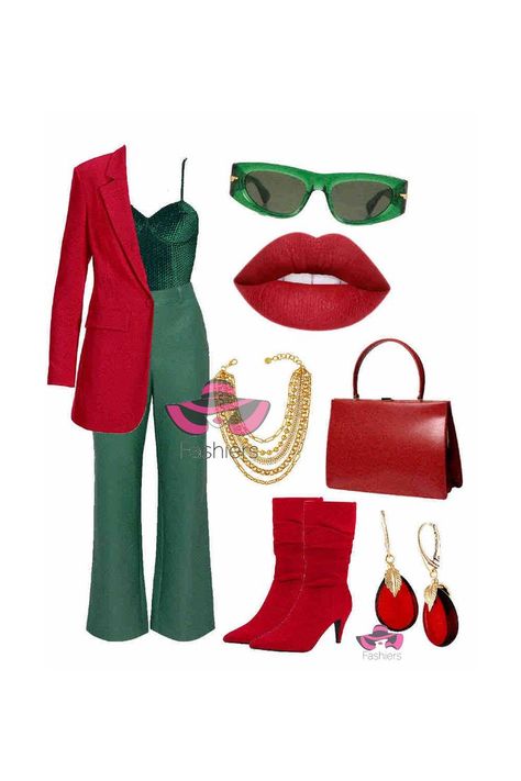 Red And Army Green Outfits, Red And Green Outfit Ideas, Green And Red Outfits For Women, Red And Khaki Outfits, Green And Red Outfit, Red And Green Outfit, Army Green Outfit, Red Blazer Outfit, Red Outfits For Women