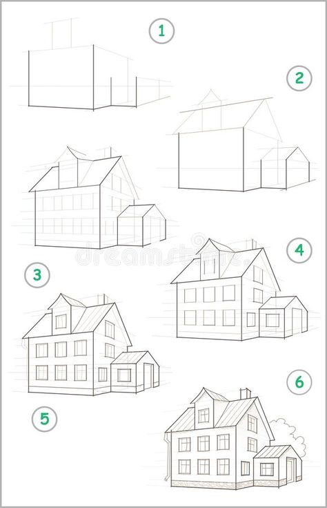 Drawing Houses Step By Step, How To Draw Houses Step By Step, Architecture Drawing Sketchbooks, Perspective Drawing Architecture, Architecture Drawing Plan, Perspective Drawing Lessons, Cartoon Image, Architecture Design Sketch, Cool Pencil Drawings