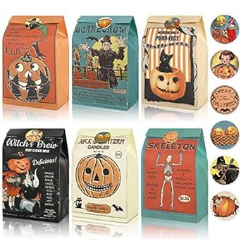 Treat Bags For Halloween, Halloween Paper Bags, Skeleton Witch, Party Candy Bags, Birthday Treat Bags, Glow Halloween, Vintage Halloween Party, Halloween Teacher Gifts, Retro Pumpkin