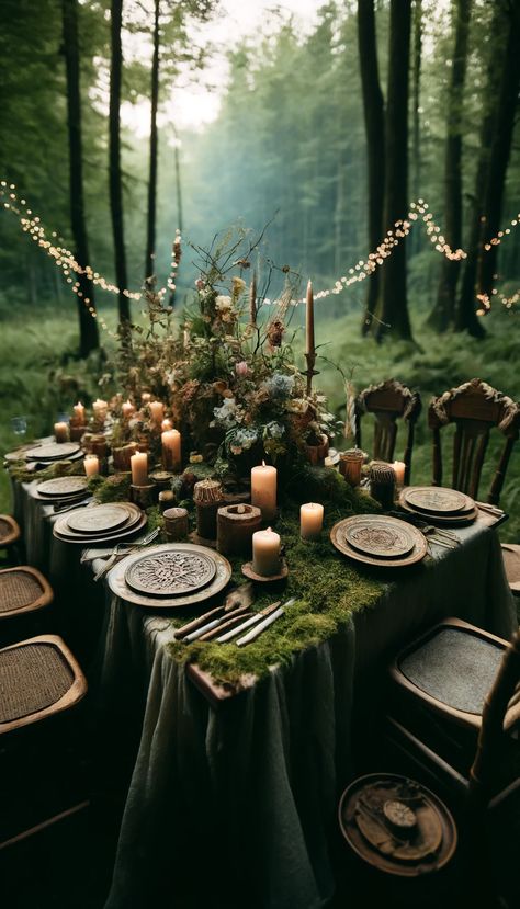 20+ Enchanting Outdoor Wedding Table Decoration Ideas to Inspire Your Special Day 🌿💍 - Laugh Lore Outdoor Enchanted Forest Party, Fairy Wedding Theme Enchanted Forest Table Settings, Enchanted Forest Wedding Table Decor, Enchanted Woodland Wedding, Pegan Wedding Decor, Fern Tablescape, Moss Table Setting, Forest Wedding Table Decor, Fern Centerpiece Wedding