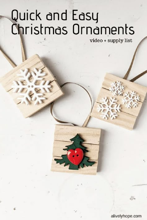 The Best DIY Dollar Store Christmas Ornament Hacks EVER! - The Cottage Market Quick And Easy Christmas Ornaments, Easy Christmas Ornaments To Make, Ornaments To Make With Kids, Diy Christmas Ornaments Rustic, Jenga Crafts, Jenga Block Crafts, Christmas Ornaments Diy Kids, Simple Ornaments, Dollar Store Christmas Crafts