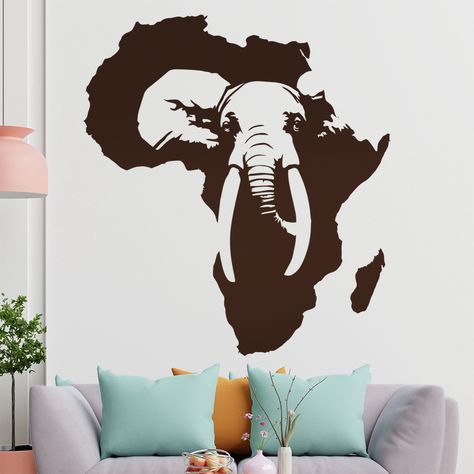 Africa Silhouette Art, Africa Tattoo, Africa Silhouette, Wall Decal Pattern, Panther Necklace, Africa Tattoos, Elephant Silhouette, Compass Tattoo Design, Wall Tattoo