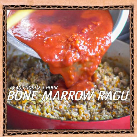 The best Ragu recipe Ever: Evan Funke's Bone Marrow Bolognese. Cooking Bone Marrow, Evan Funke, Marrow Recipe, Ragu Bolognese, Ragu Recipe, Beef Chuck, Bone Marrow, Fresh Pasta, Inspired Recipes