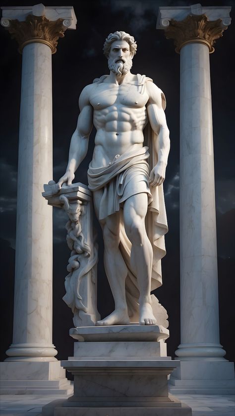 Greek Statues Male, Muscular Statue, Sculpture Art Classic, Ancient Greek People, Greek Sculpture Aesthetic, Greek God Physique, Statue Lighting, Greek Statues Aesthetic, Greek God Statues