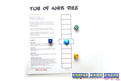 Tug of War Dice Game - Family Game Shelf 31 Card Game, Fun Team Games, Back To School Art Activity, Backyard Games Diy, Game Shelf, Quizzes Games, Group Games For Kids, Math Night, School Art Activities