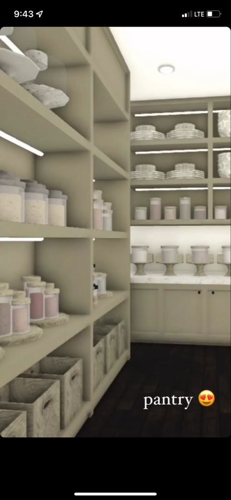 3x3 Pantry Ideas Bloxburg, Pantry Design Bloxburg, Bloxburg Custom Cabinets, Kitchen Ideas Modern Luxury Bloxburg, Modern Bloxburg Laundry Room, Bloxburg Kitchen Pantry, Pantry Room Bloxburg, Bloxburg Pantries, Cute Bloxburg Pantry Ideas