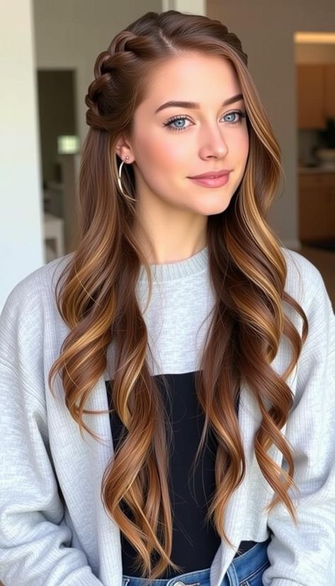 Elegant braided half-up half-down for a soft, boho style 🌿 #BraidedHalfUpHalfDown #BohoHair Half Back Braids, Front Piece Braids, Braided Crown Hairstyles Half Up, Half Up Half Down Plait, Braided Half Up Hairstyles, Half Up Half Down Hairstyles With Braids, Bridesmaid Hair Braid, Head Braid, Braided Half Updo