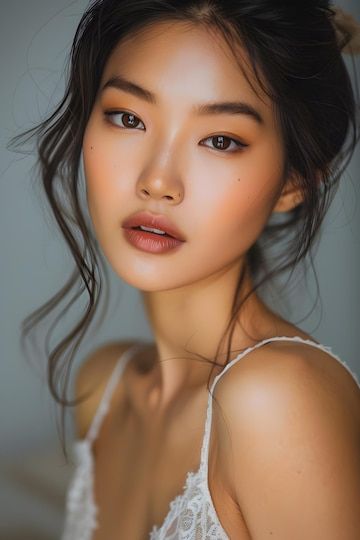 Female Inspo Face, Korean Woman Face, Makeup For Asian Women, Asian Brows, Asian Face, Rave Hats, Asian Makeup Looks, Traditional Hairstyle, Portrait Model